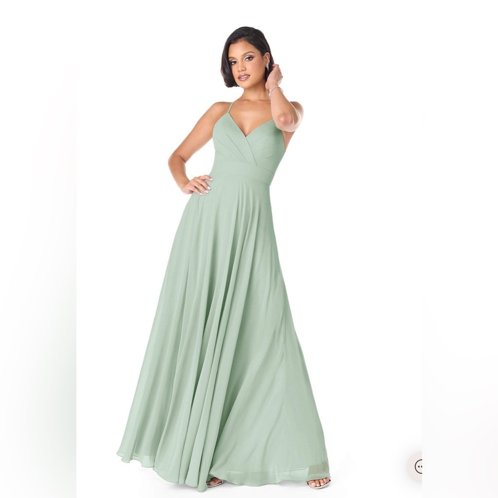 AZAZIE AVELINA Agave Flowy V-Neck Pleated Chiffon Dress Size J14 NWT - Picture 1 of 7
